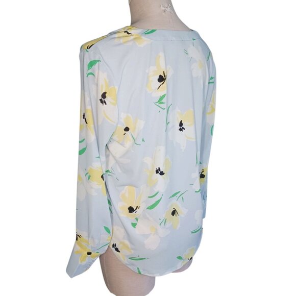 Ann Taylor Petite Small PS Floral Print Light Blue Yellow Top Blouse Floral - Picture 6 of 11